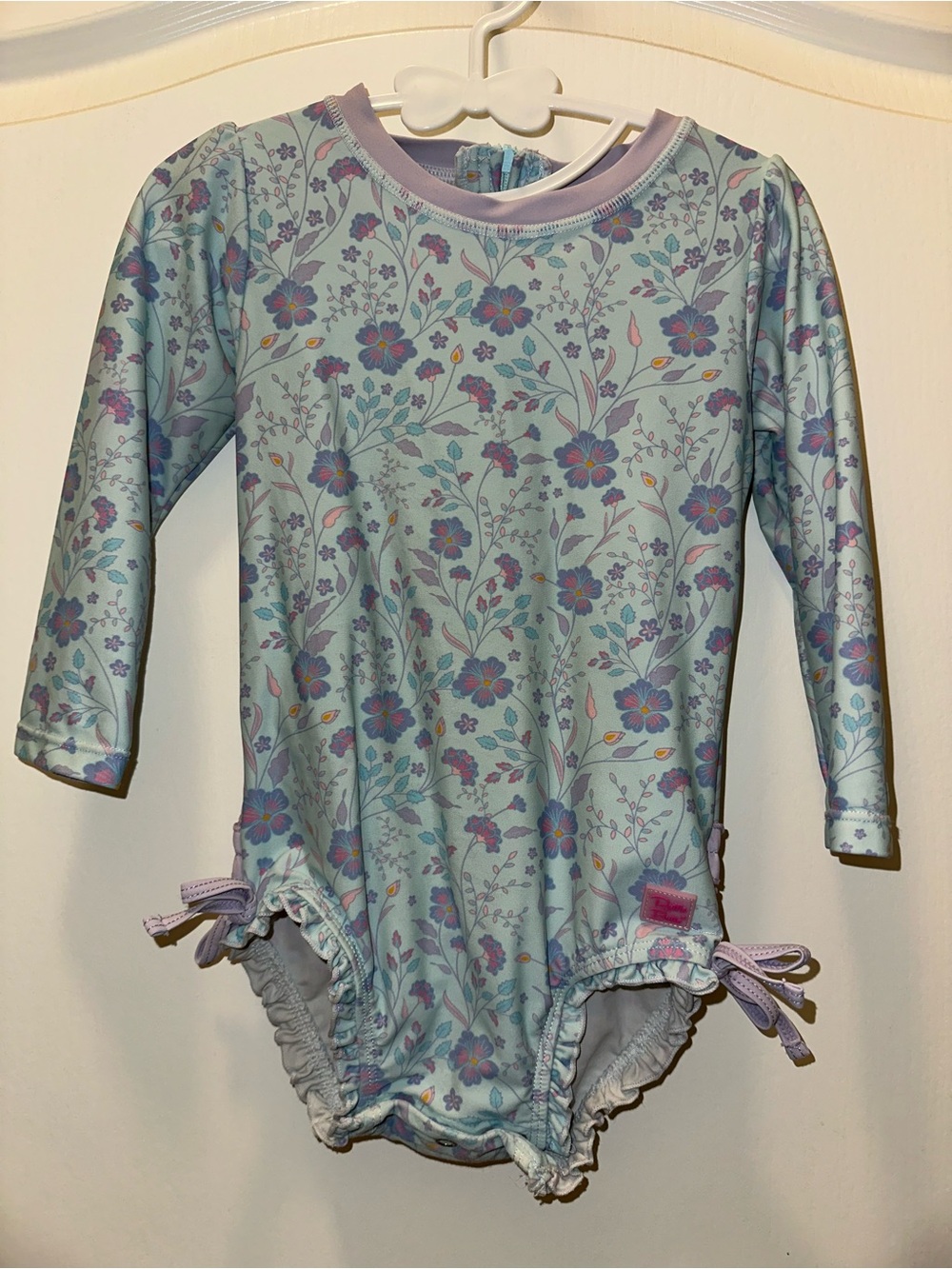Ruffle Butts Light Blue Long-Sleeve Floral One-Piece Swimsuit